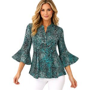 Notations Tunic Size Large Teal Leopard Animal Print Like New